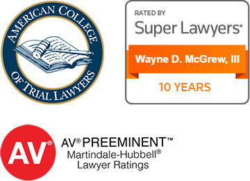 American College of Trial Lawyers, Super Lawyesr and AV Preeminent badges for Dan McGrew